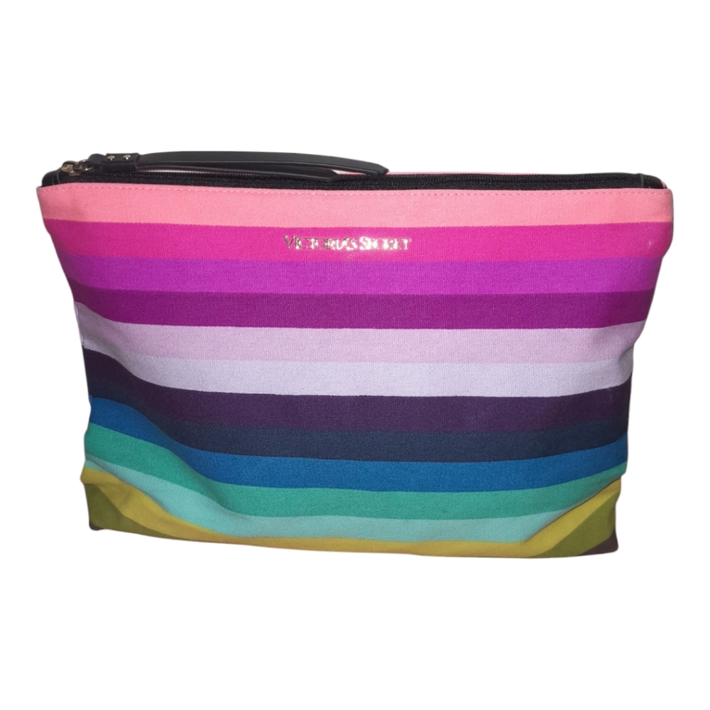 Victoria Secret Large Rainbow Stripe Multicolored Cosmetic Bag